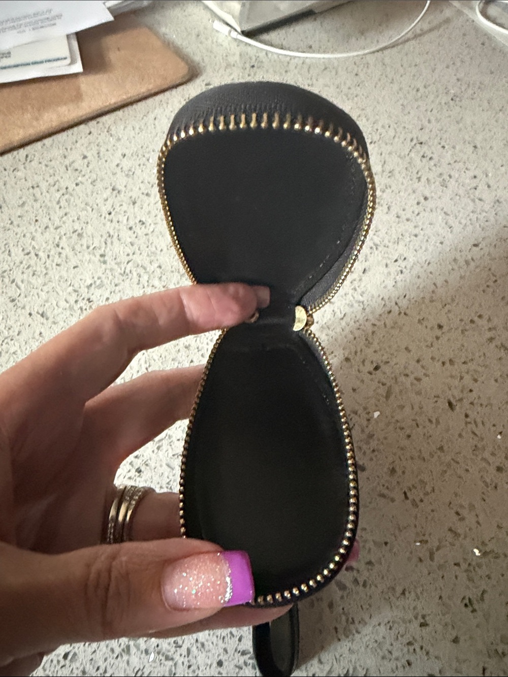 Black Monogram Key Fob Pouch with Strap - Picture 4 of 4